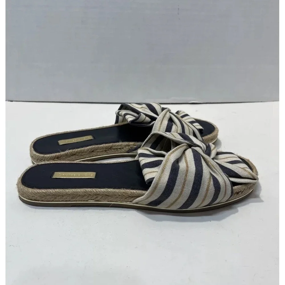LOUISE ET CIE Womens 8.5M Camille Espandrille Chic Bow Slide Sandal Striped Casu